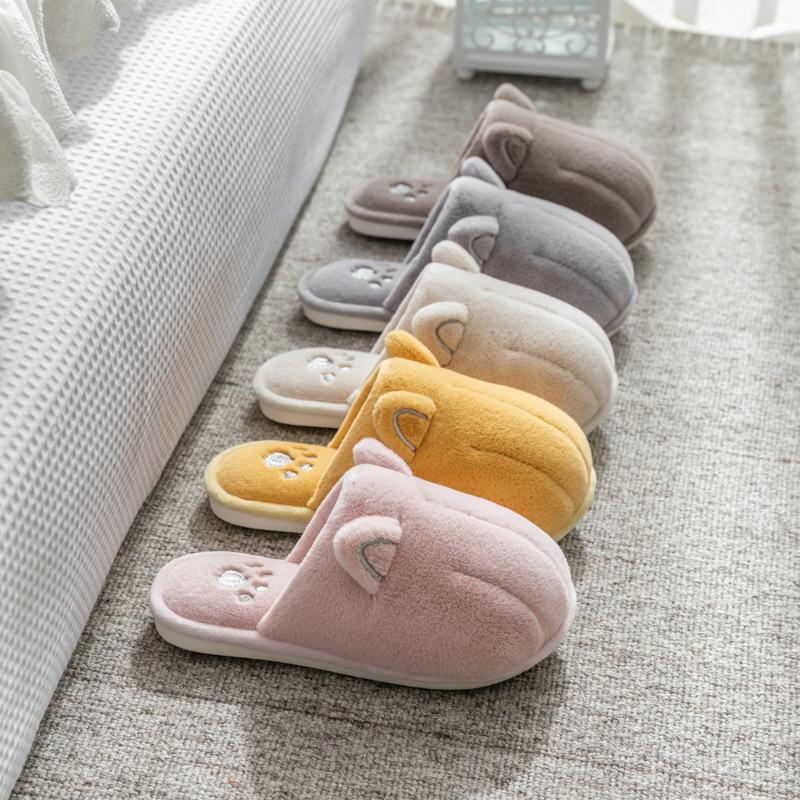 New Cute Cartoon Fabric Plush Cotton Slippers Winter Non-slip Couple Home Warm Home Indoor Cotton Shoes