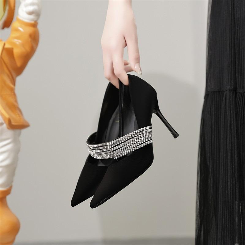 Francuskie Szpilki z Cyrkoniami Damskie Wiosna i Jesień Nowy Temperament Wszechstronne Szpiczasty Nosek Płaskie Pojedyncze Buty