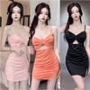 Night Show Work Clothes Sexy Hollow Low Cut Tight Hip Skirt Suspender Adjustable Pleated Solid Color Dress