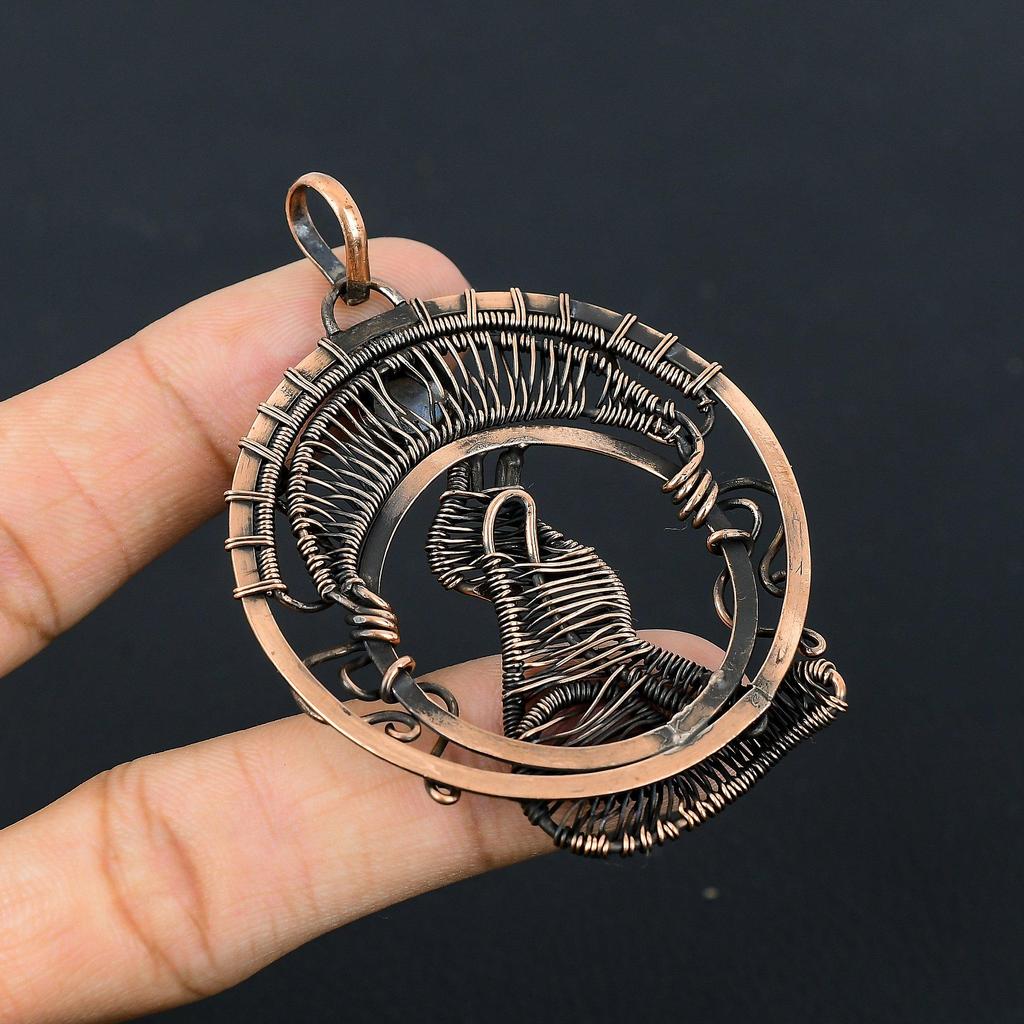 Mondstein-Edelstein, reiner Kupferdraht, umwickelt, handgefertigter Anhänger-Schmuck für Weihnachtsgeschenk