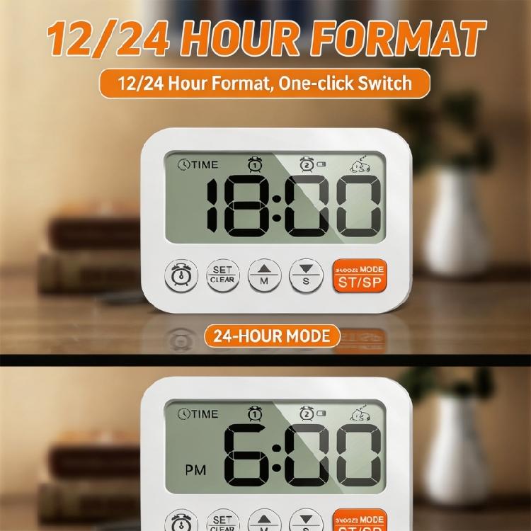 Digital Alarm Clock with 99:59 Down Count, Two Alarm Functions, Foldout Stand and Wall Hanging for Kitchen Office Use Daily Indoors
