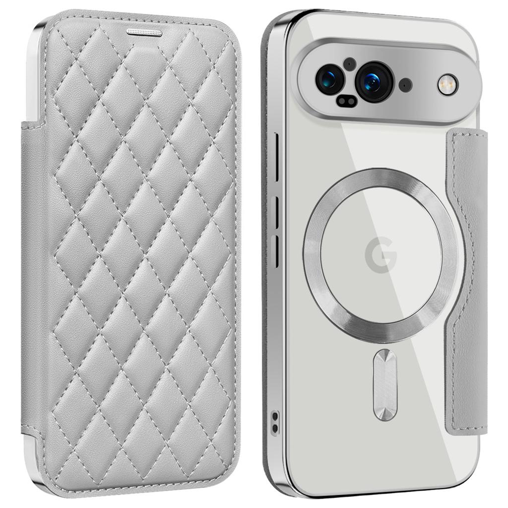 For Google Pixel 9 Magnetic Case Rhombus PU Leather Phone Cover
