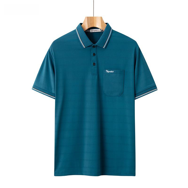 Erkek Buz İpeği Kısa Kollu Polo - Hızlı Kuruyan, Orta Yaşlı ve Yaşlılar İçin Bol Kesim, Trend Yazlık Gömlek