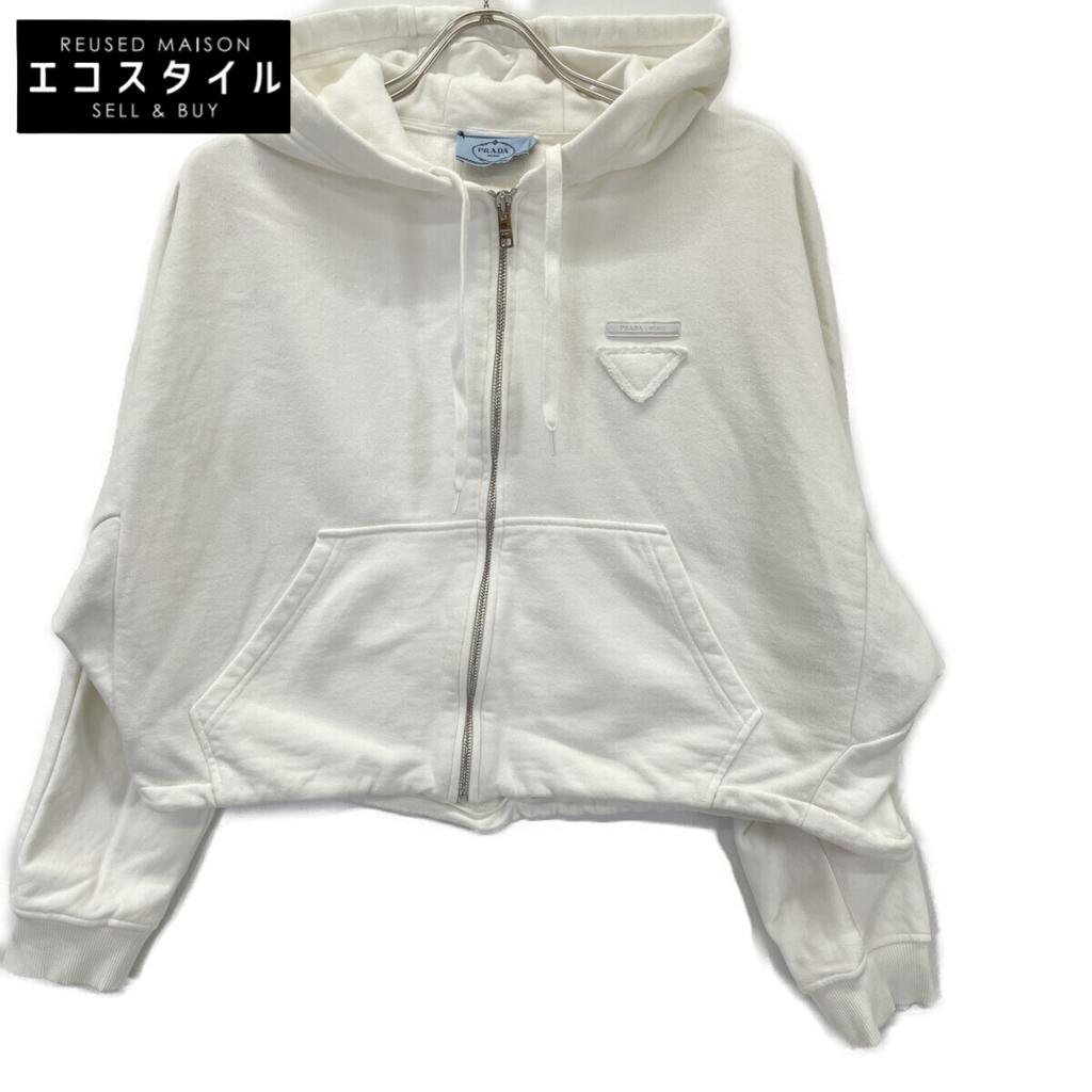 Prada White 138590 Triangle Crop Zip-Up Parka Jacket M whiteUsed