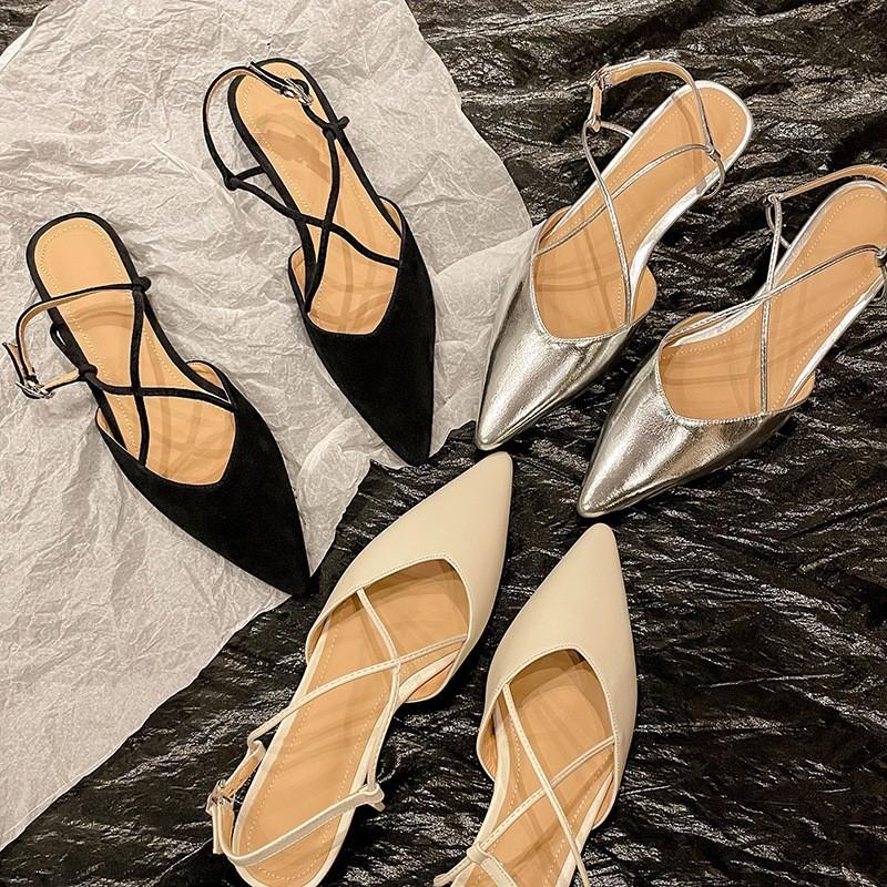 

Sandals women s bag head versatile cross belt one-word buckle pointed empty shoes 35