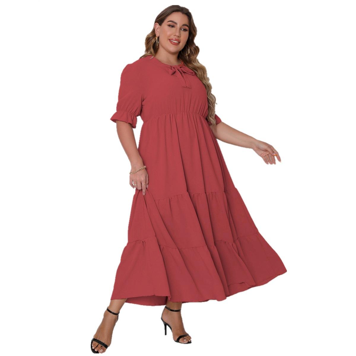 Однотонное длинное платье с круглым вырезом для женщин — фото 3