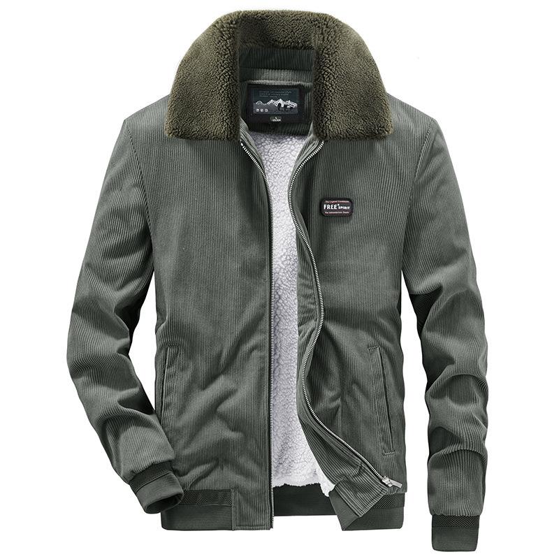 Winter Herren Baumwollmantel Seitentaschen Baumwolle Jugend Einfarbig Kord Samt Täglich Plus Samt Baumwollmantel für Herren