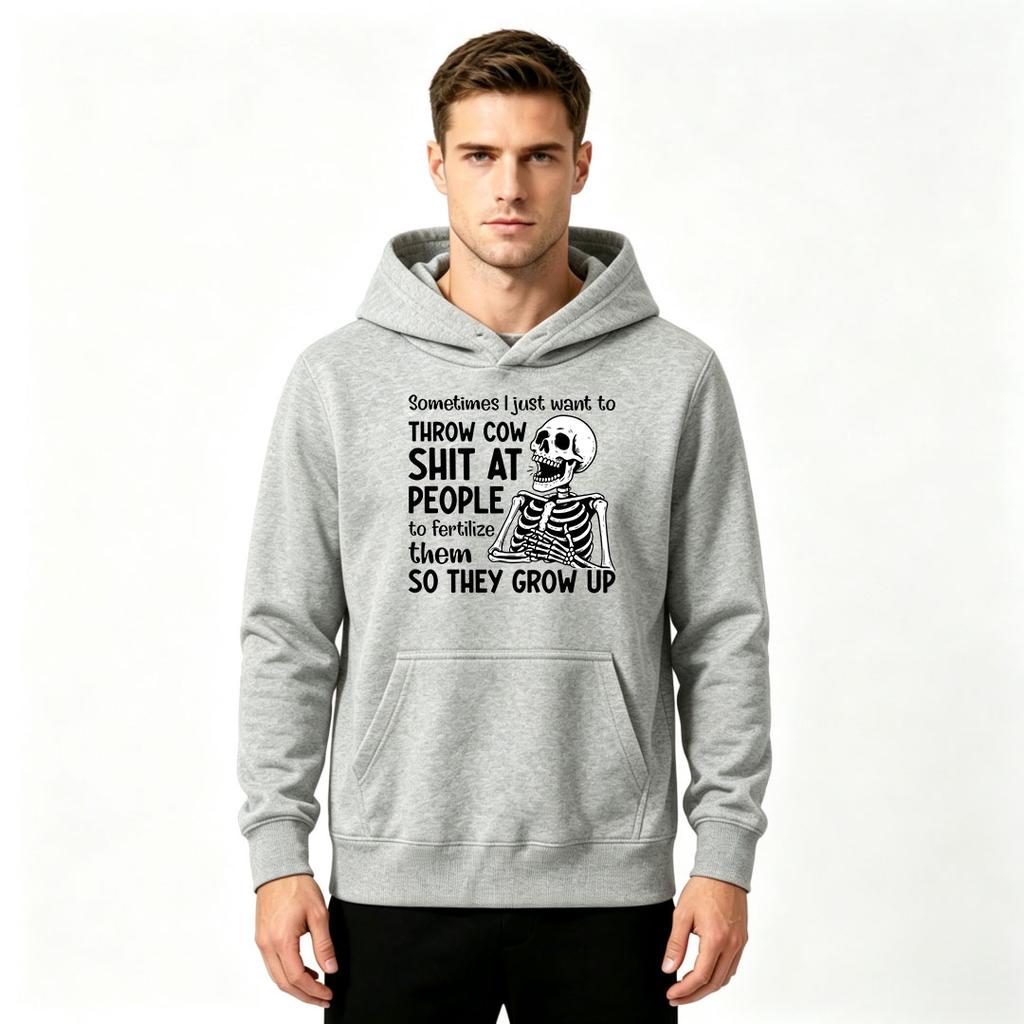 Men's Funny Sarcastic Skeleton Print Pullover Hoodie Casual Long Sleeve Hooded Sweatshirt