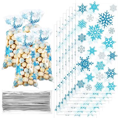 50 Pcs Christmas Snowflake Glass Paper Bags - Winter Gift Bags for Candies, Cookies, Party Favors