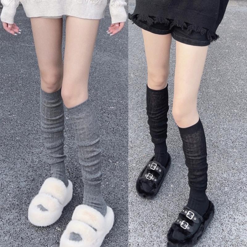 1 Paar Vier-Jahreszeiten-Stapel-Socken Damen Unifarben Stapelbare Socken Beinbekleidung Atmungsaktiv Langer Stil Kniehohe Socken