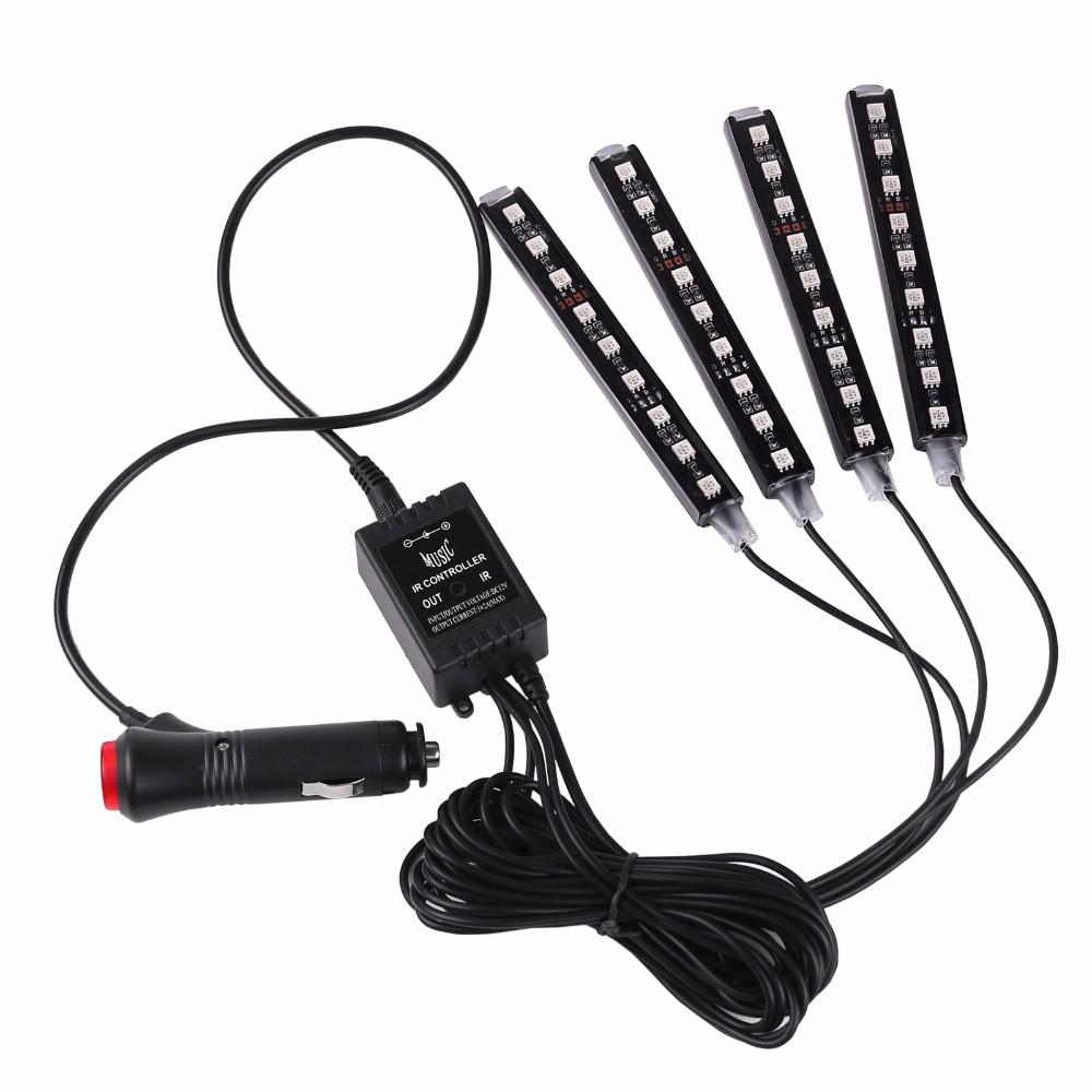 Voice Control Wireless Remote Car RGB LED Neon Light Lamp Strip Decorative Lights Car Interior Neon Light Lighting Kit