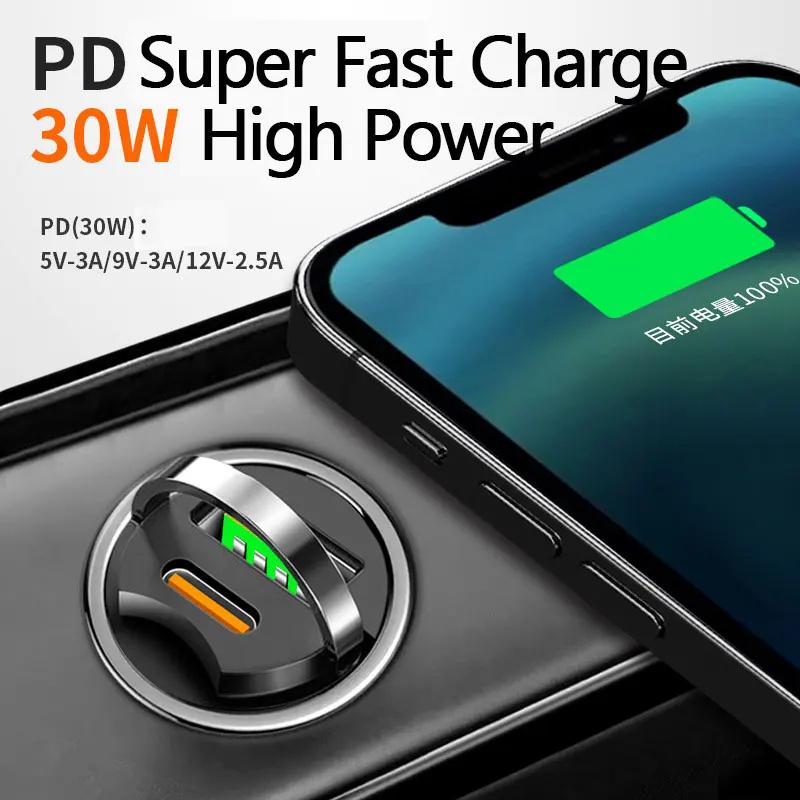 100W Dual Ports Mini USB Car Charger Super Fast Charging Aluminum Alloy Phone Charge Adapter Cigarette Socket Lighter 12-24V