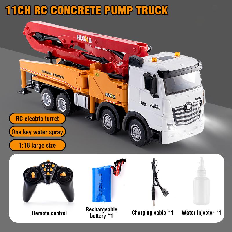 Non-Toxic Rc Truck Huina 1:18 11 Ch Semi-Alloy Remote Control Cement Pump Car Engineering Vehicle Tractor Trailer Toys For Kids Children Gifts