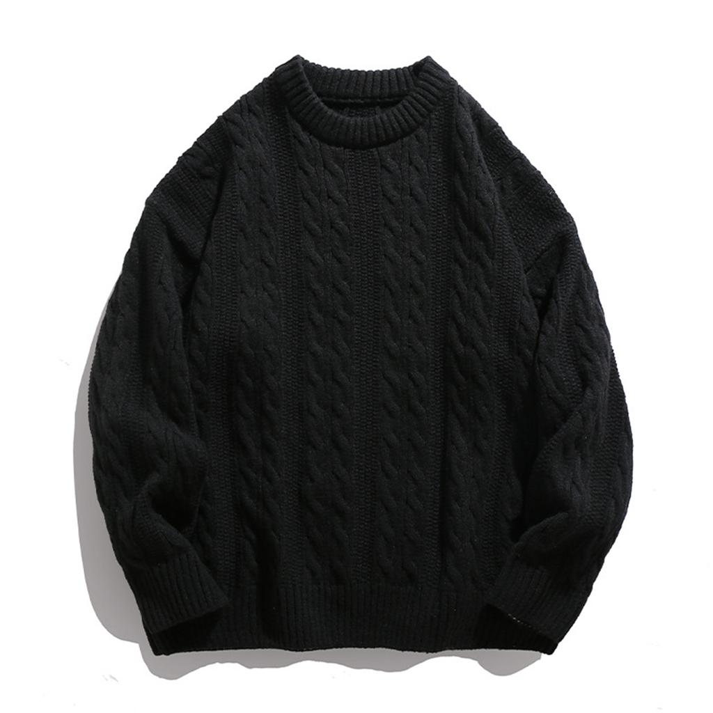 Men's  Texture  Twisted Flower  Process  Round Neck  Thickened  Pullover  Knitted Sweater  Sweater