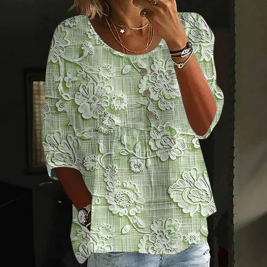 Linen Shirts For Women 3/4 Sleeve Button Down V Neck Summer Tops Dressy Casual Cute Shirts