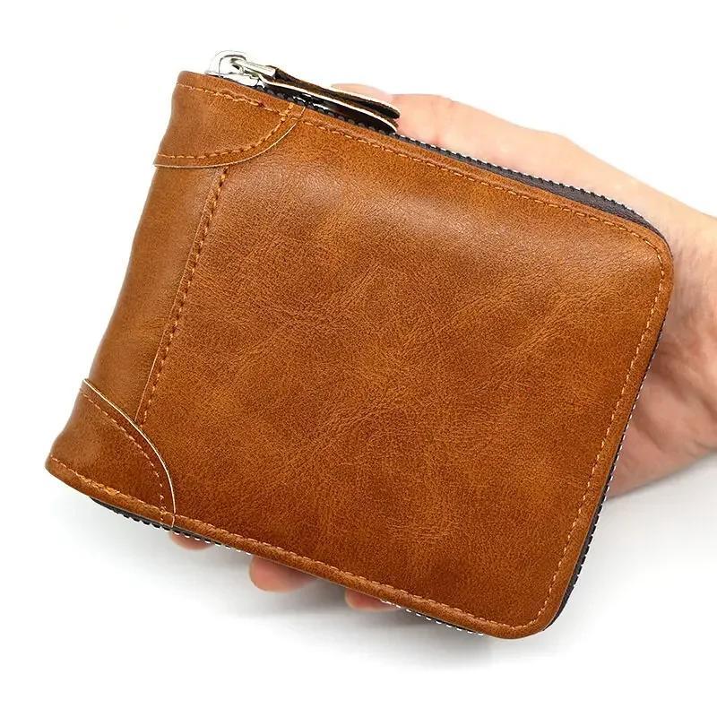 

Винтажные маленькие короткие кошельки на молнии для мужчин, мужской карман для монет, держатель для карт, кошелек, роскошный брендовый дизайнерский кошелек