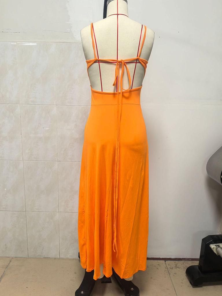Dames Zomer Spaghetti Bandjes V-Hals Backless Maxi Jurk, Mouwloos