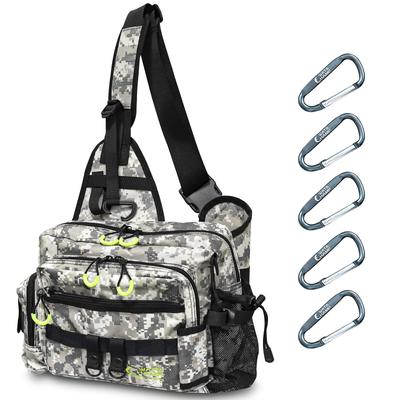 WATACHAMP Fishing Bag, Tackle Bag, Fishing Shoulder Bag, Waterproof, Large Capacity 7L, Multiple Pockets, 5 Carabiners, Double Zipper, Adjustable Shou