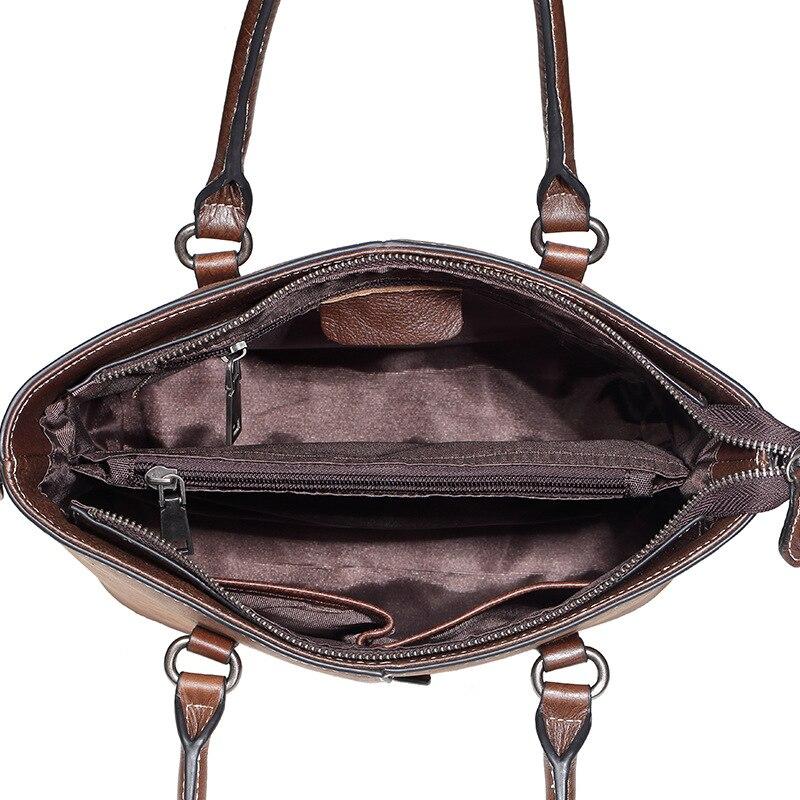 Johnature Retro Women Bucket Bag Leisure Genuine Leather Handbag Large Capacity Solid Color Shoulder Messenger Bags