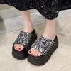 Shiny Sequin Thick Bottom Cross Slippers Women's Fashionable Outdoor Summer New Heightening Small Size Platform Sandals