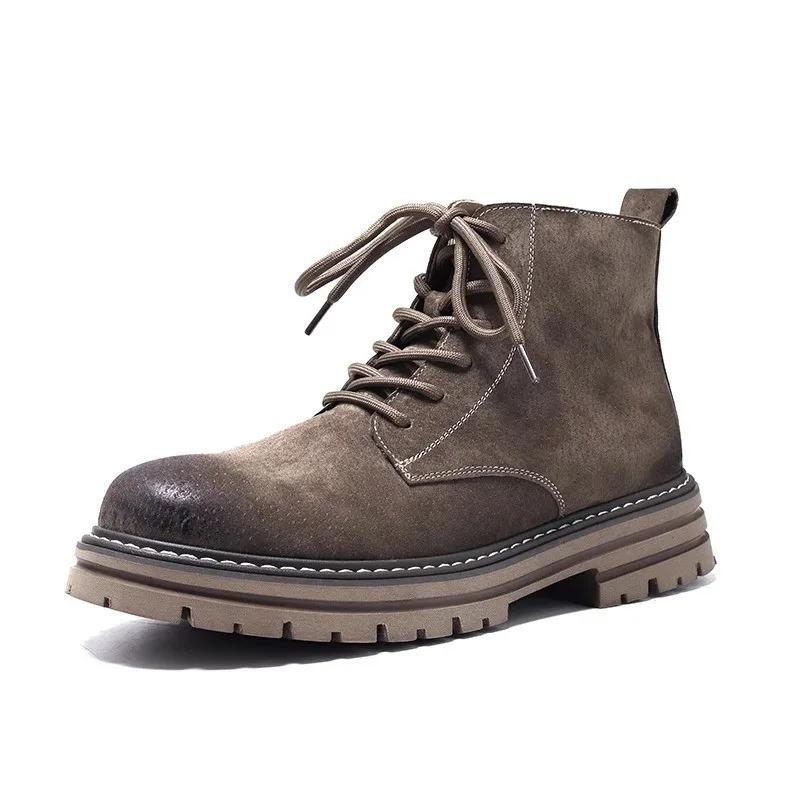 High Quality Genuine Leather Men Chelsea Boots Ankle Boots for Men Trendy Motorcycle Boots High-top Hiking Work Casual Men Botas