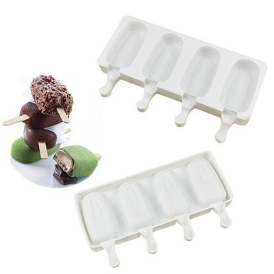 Ice Cream Mold 4 Cavities Food Grade Easy Release Non-stick BPA Free DIY Reusable Summer Ice Lolly Maker Mould Tray Kitchen Supplies