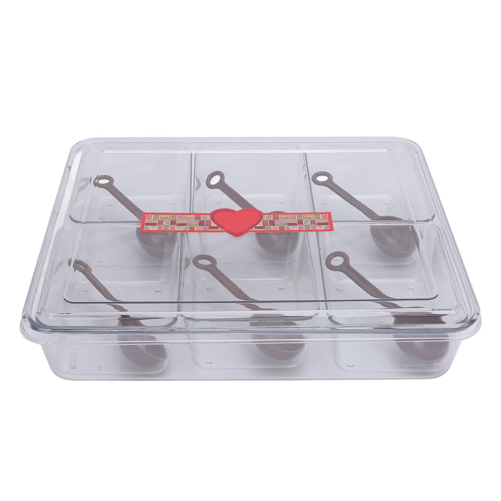 

Condiment Dispenser Divided Serving with 6 Spoons Tray 6 Compartments Kitchen Fruit Storage Container Seasoning Spice Box