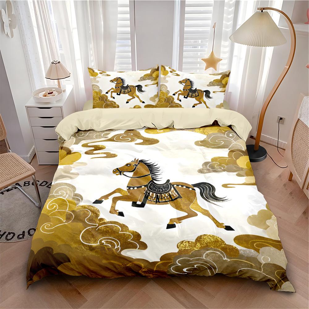 Luxuriöses 3D Feines Pferd Bettwäscheset Queen King Double Bettbezug Set Tier Pferd Bettwäsche Bequemer Steppdeckenbezug Bettset