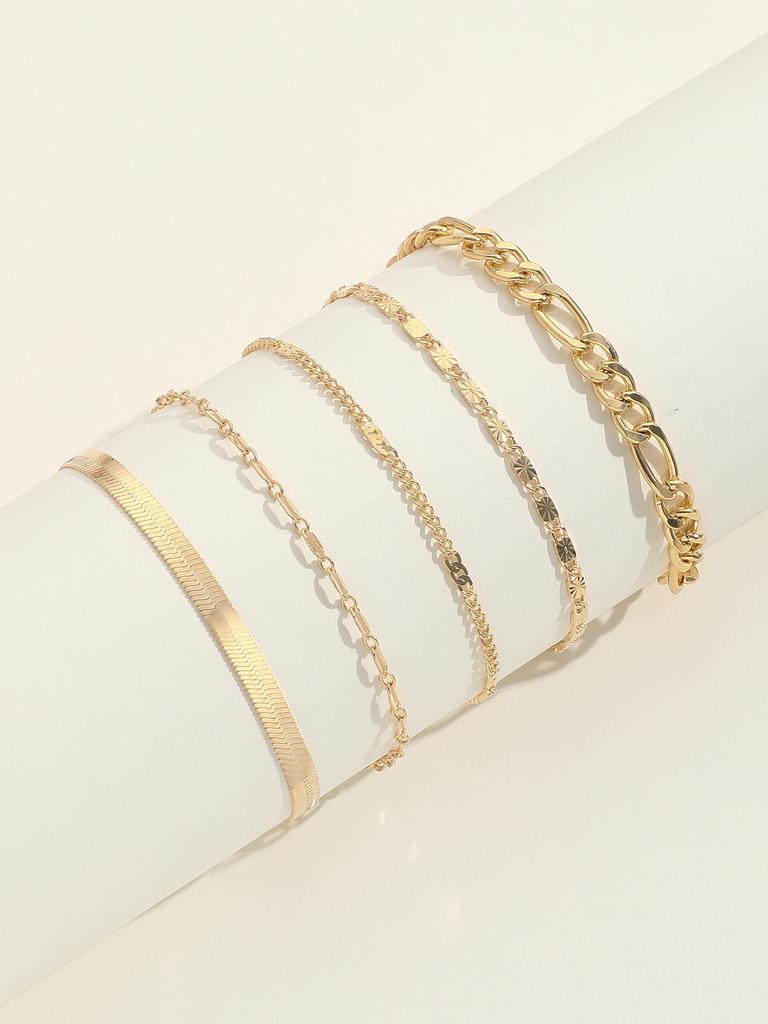 Ladies Gold Layered Bracelet Cuban Chain Anklet Chain Snake Bone Chain Tennis Chain Summer Beach Bracelet Set