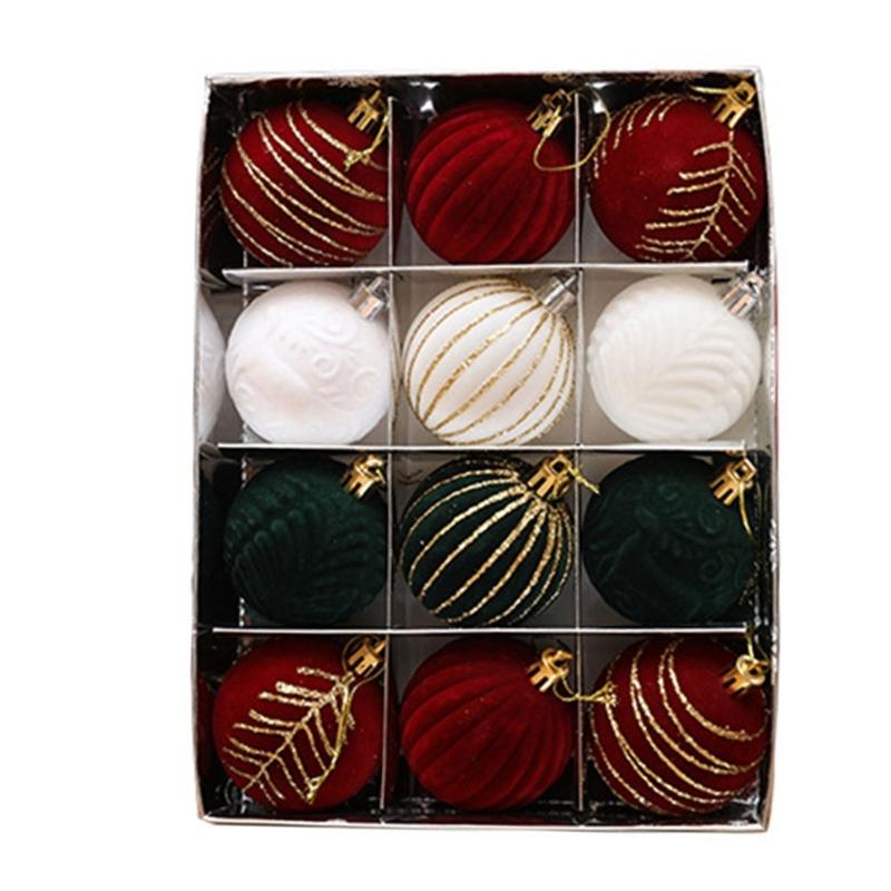 12 pezzi di decorazioni per l'albero di Natale in velluto, palline colorate dipinte, decorazioni festive per la casa e il matrimonio
