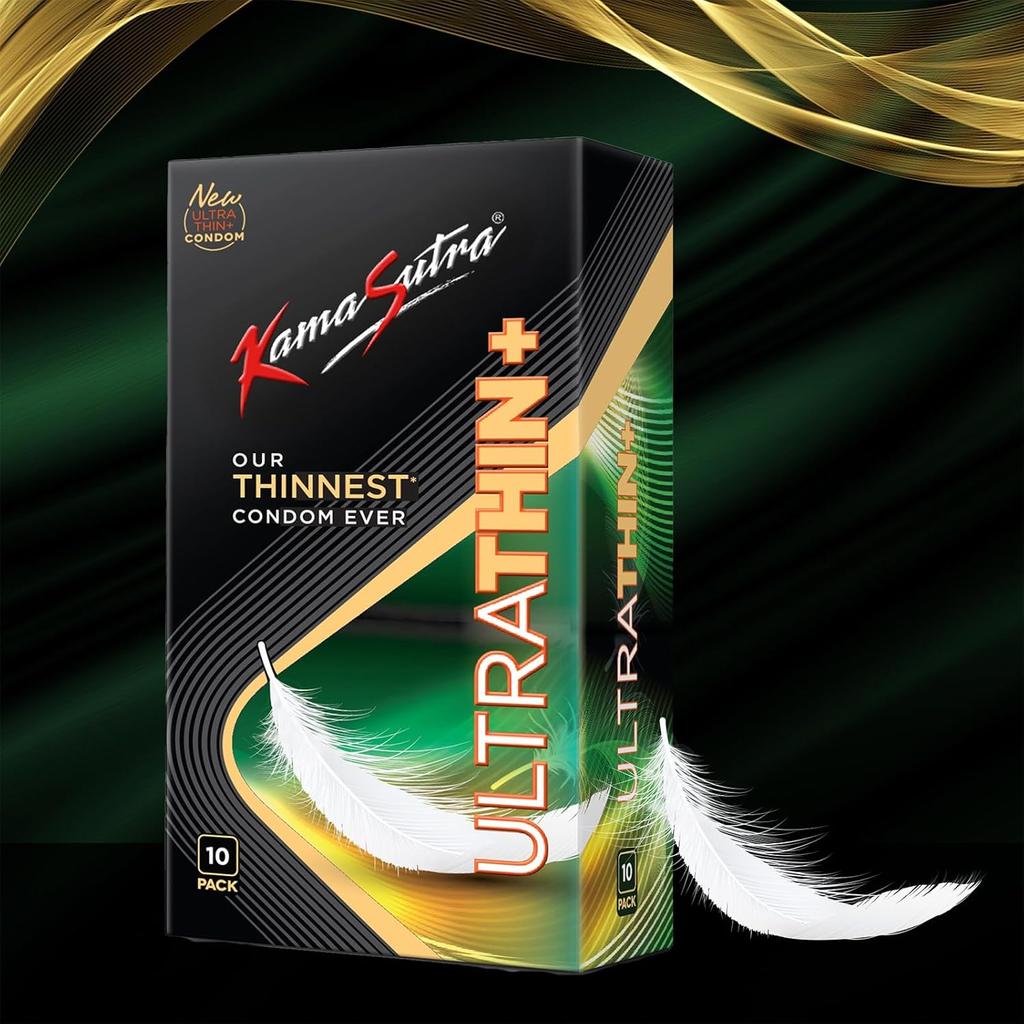 KamaSutra UltraThin+ Condoms for Men for Closest Feel for Couple, Clear, 10 Count
