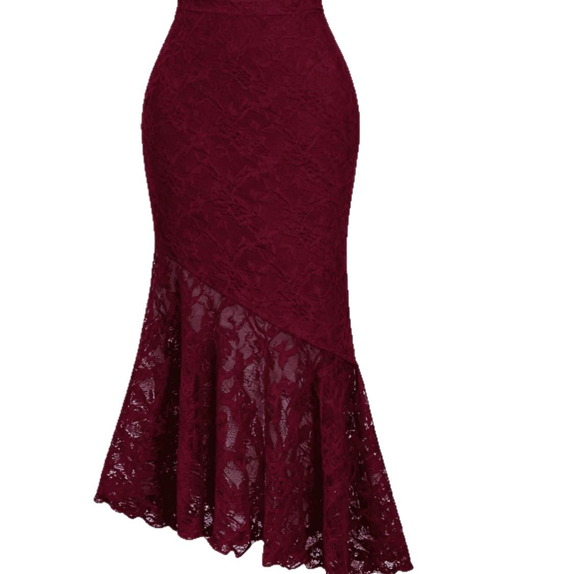 2026 Элегантная французская кружевная облегающая юбка для женщин - Сексуальная и стильная весенне-летняя мода S бордовый