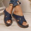New Solid Color Belt Buckle Thick-soled Slippers Large Size One-word Cross Slope Heel Beach Cool Slippers