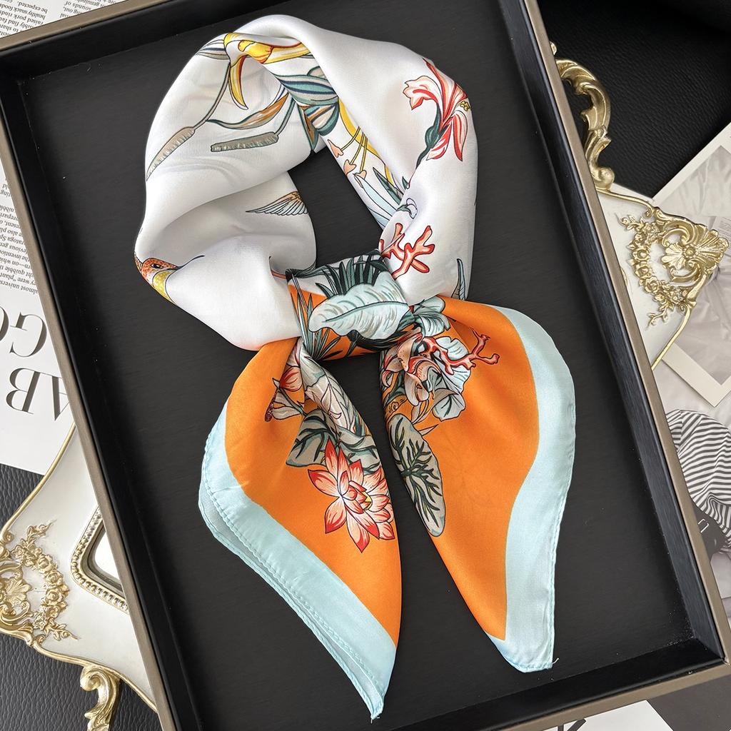 New Luxury Fashion Print 70*70cm Square Scarf Women Soft Satin Hairband Neckerchief Tie Female Headband Foulard Bag Ribbon