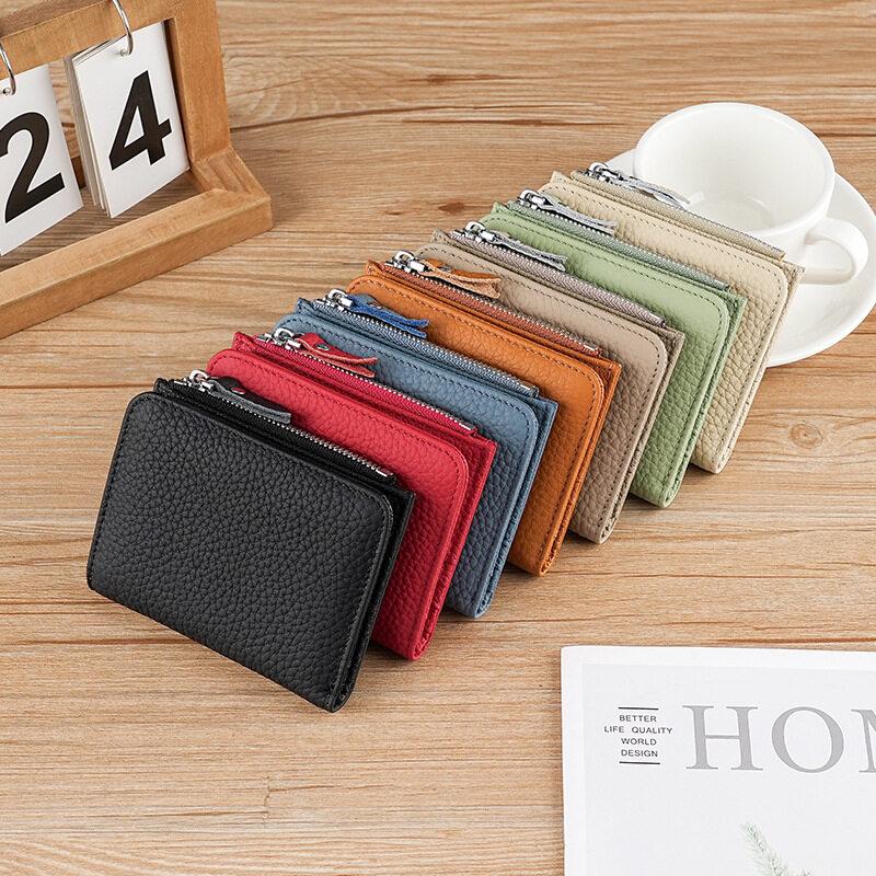 Japanese Style Fashion Ultra Thin Short Purse Large Capacity Women RFID Real Leather Wallet Zipper Coin Card Purse