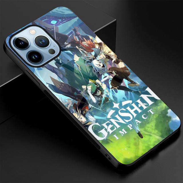 

Чехол для телефона с изображением аниме Genshin Impact для Iphone 14 13 11 12 Pro Max Mini Xs Xr X 7 8 6s Plus Se 2022, чехол из закаленного стекла Carcasa For iPhone 13Pro Max