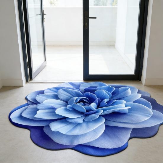 3D Visual Flower Rug Realistic Floral Floor Mat Non-Slip Absorbent Bathroom Rug for Bedroom Living Room Playroom Entrance Decor