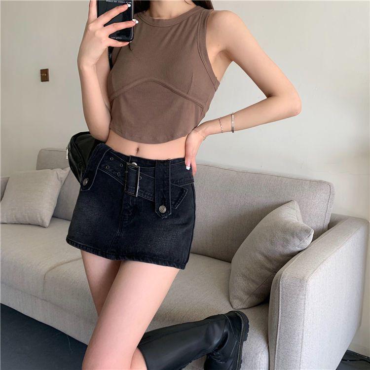 Damen Vintage Low Waist Bodycon Denim Minirock