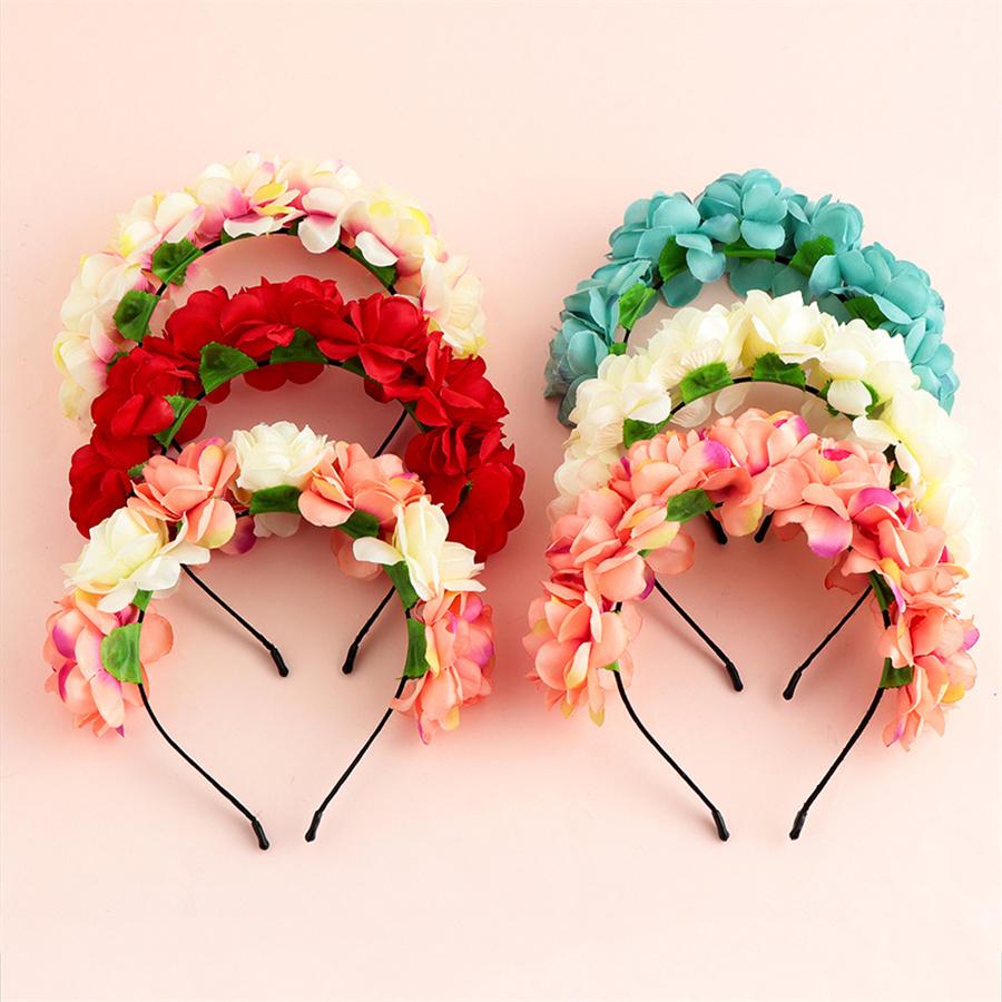 New Bridal Rose Flower Crown Headband Wedding Headpiece Hair Band for Women Artificial Wreaths Garland Bridesmaid Hair Hoop Gift