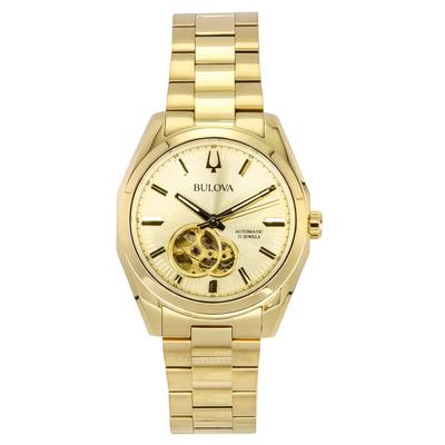 Surveyor Gouden Kleur Roestvrij Staal Open Hart Champagne Wijzerplaat Automatisch 97A182 Herenhorloge