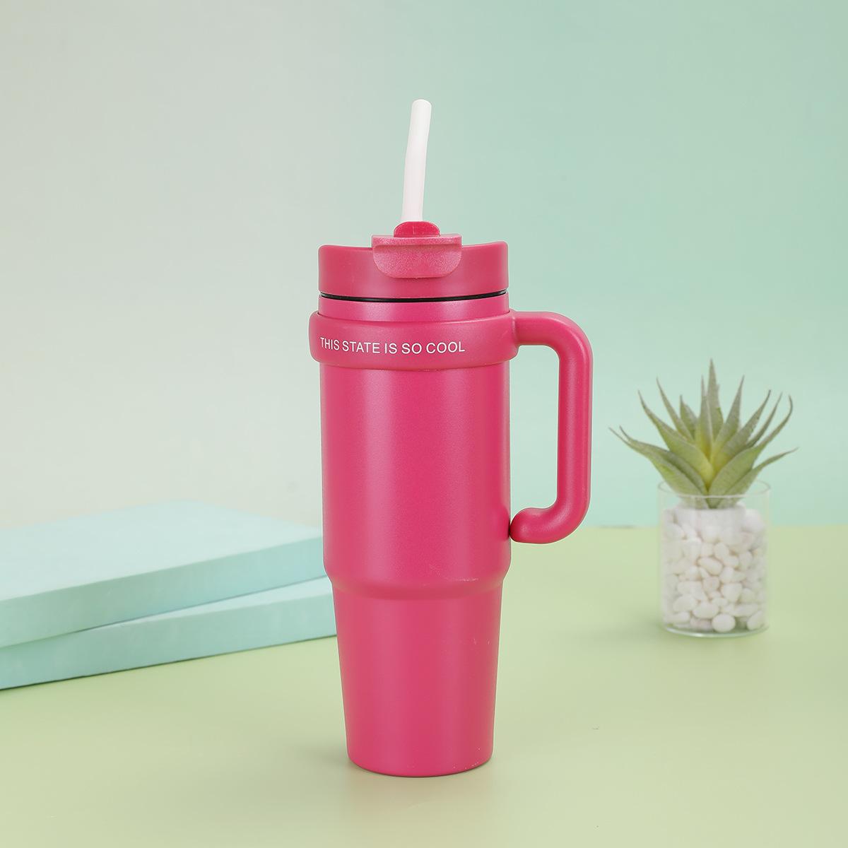 

Автомобильная чашка большой вместимости 30 унций с ручкой, термоизоляция и холодоизоляция, чашка с соломинкой, нержавеющая сталь 304, чашка Bingba 30oz темно-розовый