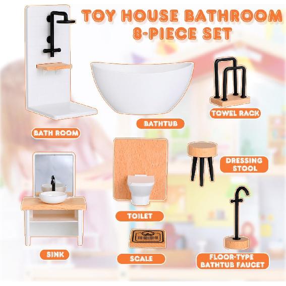 1set Dollhouse Miniature Bathroom Accessories Furniture Bathroom Set with Shower Room Decor Toilet Sink Bath for Dollhouse Mini Bathtub Toilet