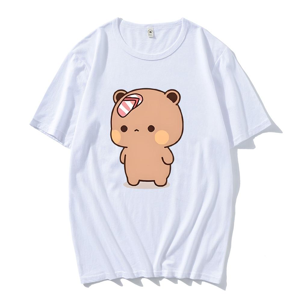 Couple Bubu Is Throwing Flip-flops At Dudu T-shirt Funny Valentines Day Clothes Cute Panda Bear Bubu Dudu Tops Y2k Cotton Tshirt