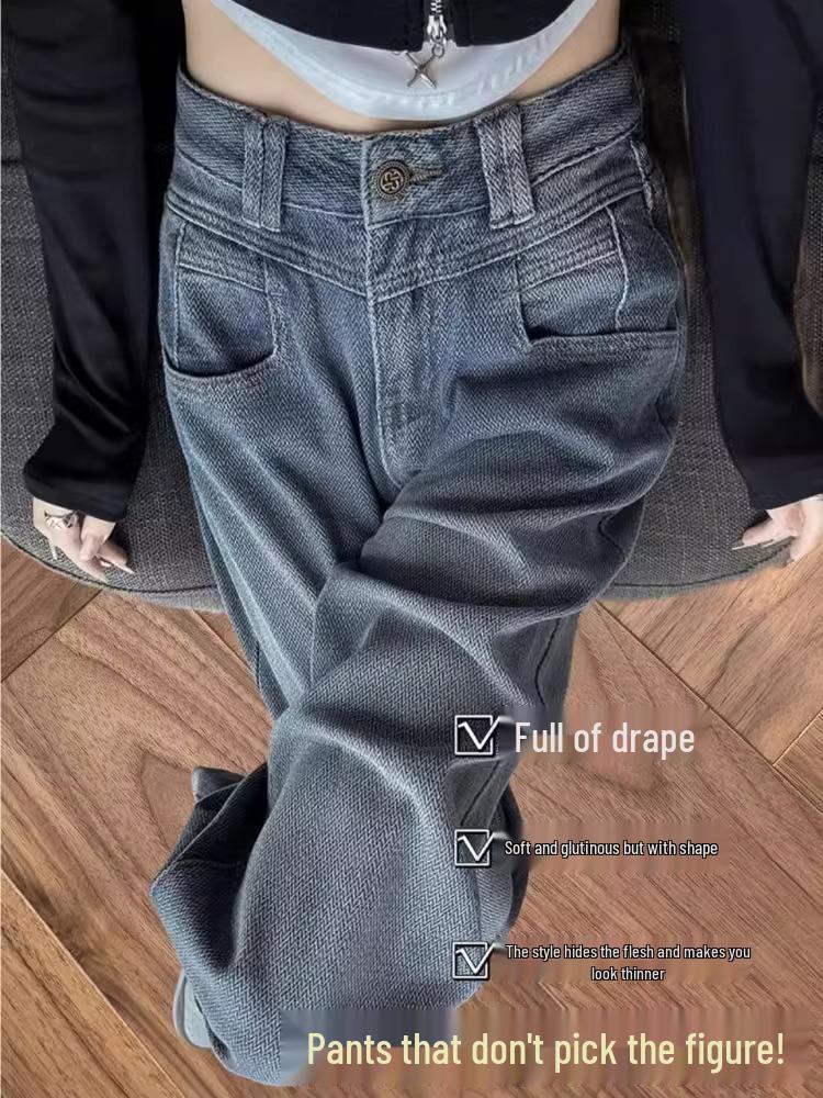 

2025 Весна/Осень Женские Джинсы Большого Размера с Широкими Штанинами - Расслабленный, Свободный, Прямой Крой 3XL синий