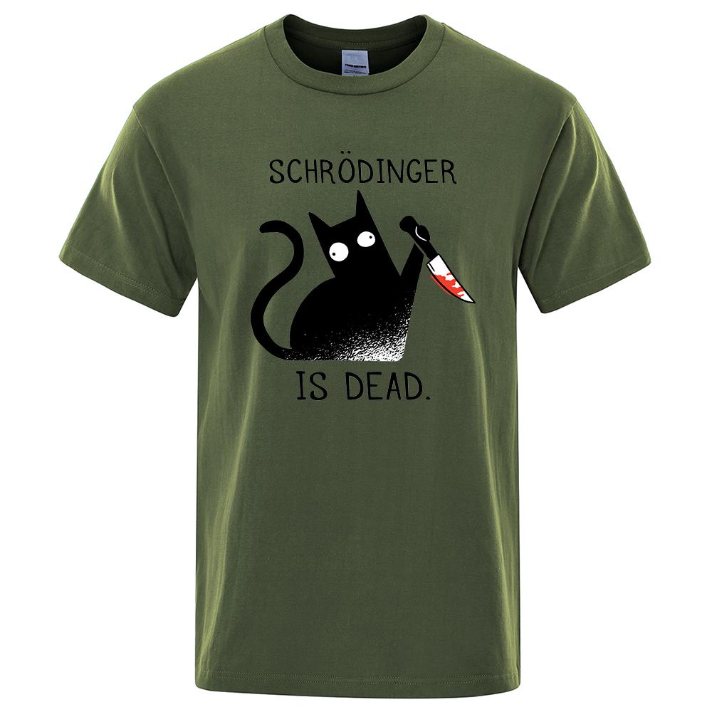 Schrodinger Is Dead Black Cat Tshirts Male Fashion 100% Cotton T-Shirt Hip Hop Loose Tee Clothes Casual Fashion Casual Tops Mens