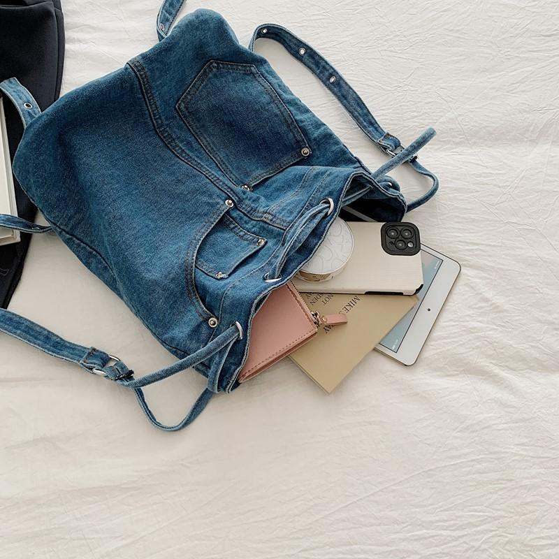 Multifunctional Denim Bag Women's Large Capacity Crossbody Bag Shoulder Class Commuter Backpack