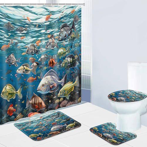 Wolves Under The Moon Four-Piece Bathroom Shower Curtain Floor Mat Three-Piece Toilet Cover