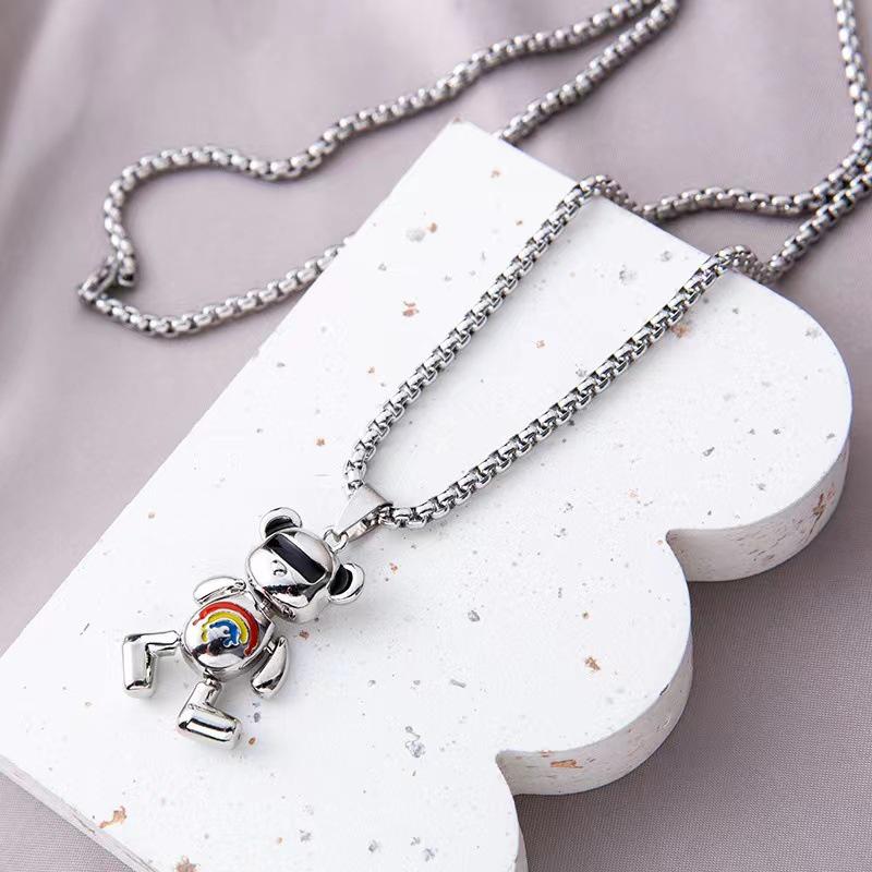 2023 Rainbow Bear Necklace: Trendy Unisex Hip Hop Sweater Chain, Personalized and Versatile for Students and Couples
