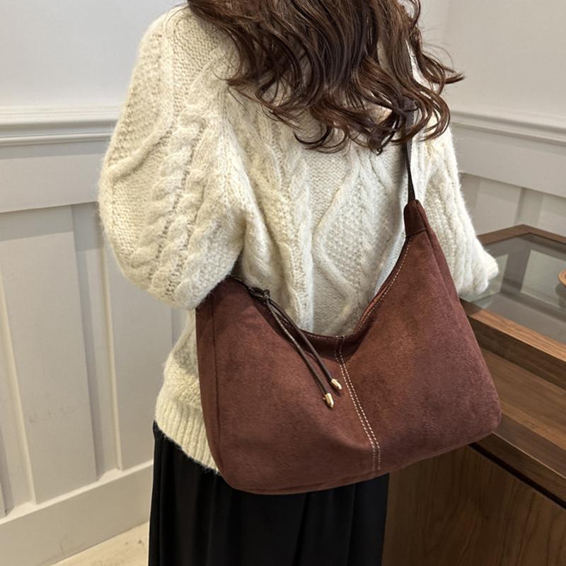 Vintageinspirert Tote-veske med stor kapasitet for kvinner, avslappet ensfarget matt skinn, skulder- og crossbody-veske