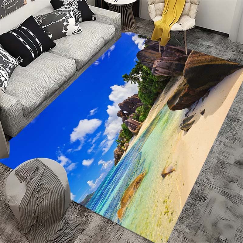 

Tropical Beach Seychelles Area Rug, Paradise Coastline Non-Slip Carpet for Bedroom Home Decor 40x60cm( 15x23in )
